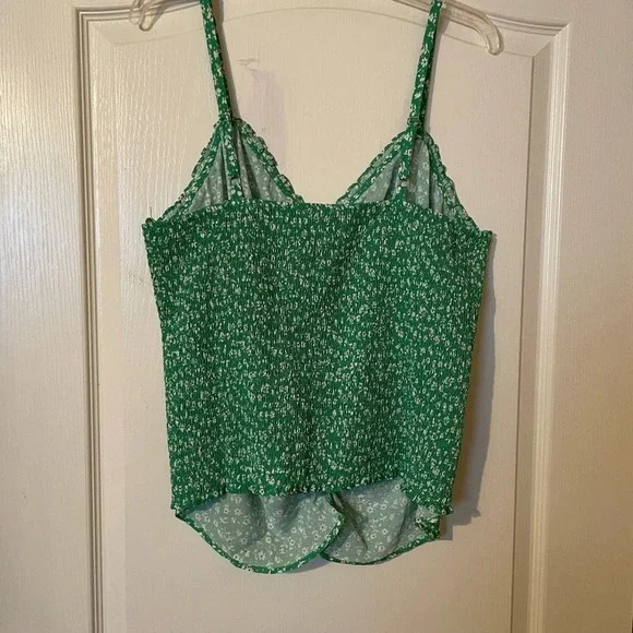 LUSH Floral Print Ruched Front Cami 1X Tunic Top Tank Green Summer Spring - Picture 4 of 7